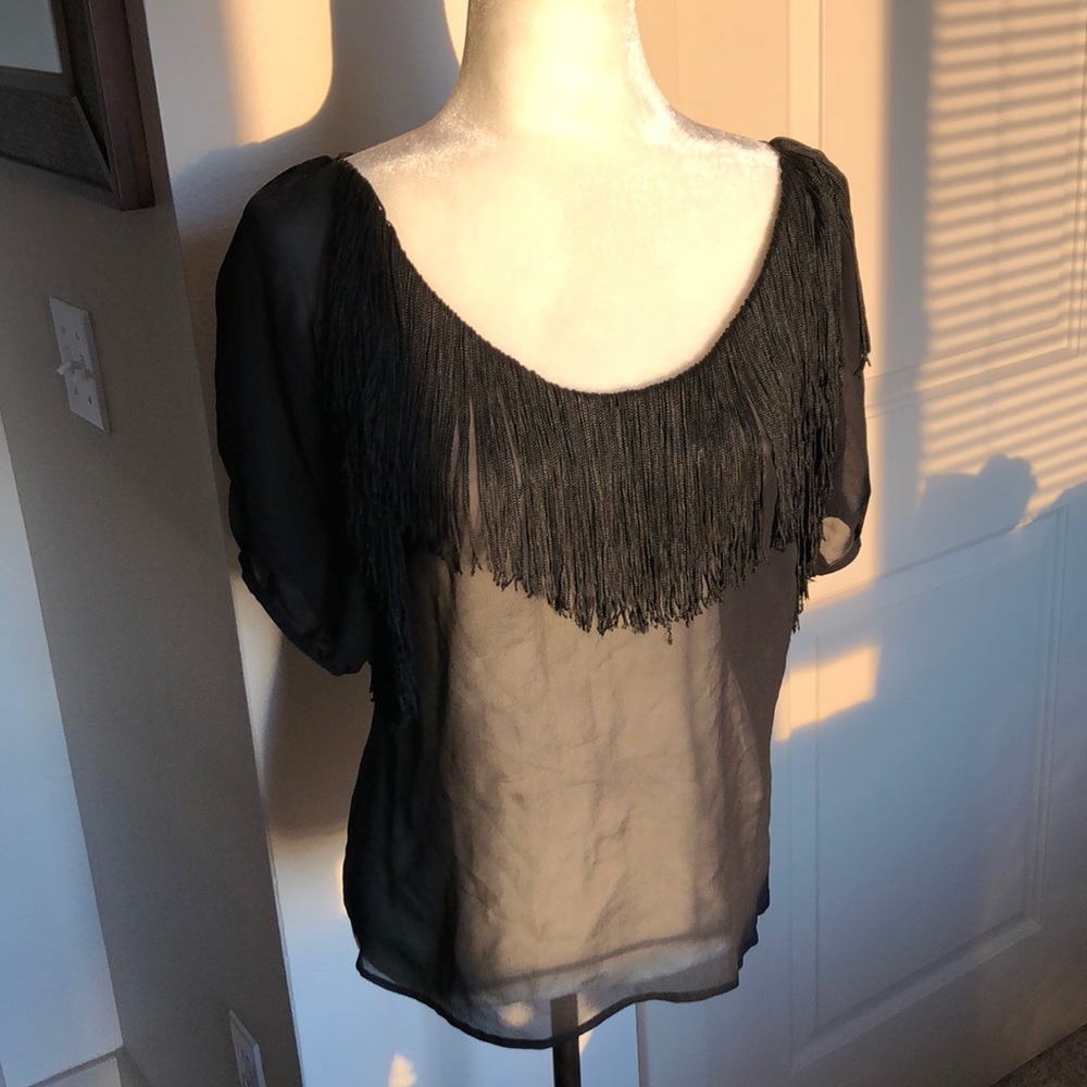 Like New Sheer Silk Fringe Top/Blouse